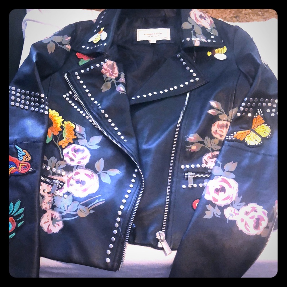 Faux Leather Studded Patch Jacket - image 1